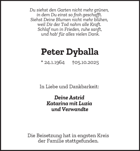 Traueranzeige von Peter Dyballa von Tageszeitung