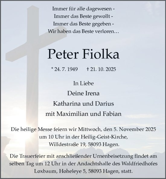 Traueranzeige von Peter Fiolka von Tageszeitung