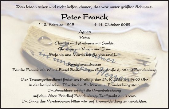 Traueranzeige von Peter Franck von Tageszeitung