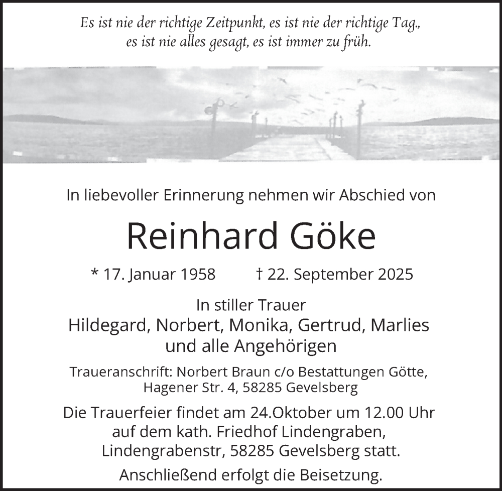  Traueranzeige für Reinhard Göke vom 18.10.2025 aus Tageszeitung