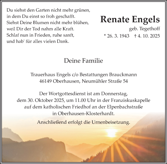 Traueranzeige von Renate Engels von Tageszeitung