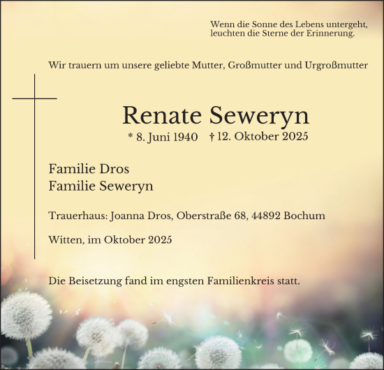 Traueranzeige von Renate Seweryn von Tageszeitung