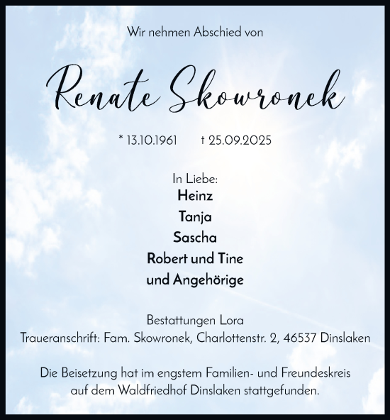 Traueranzeige von Renée Skowronek von Tageszeitung