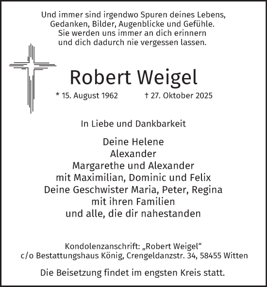 Traueranzeige von Robert Weigel von Tageszeitung