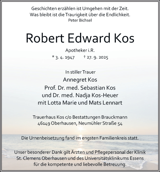 Traueranzeige von Robert Edward Kos von Tageszeitung