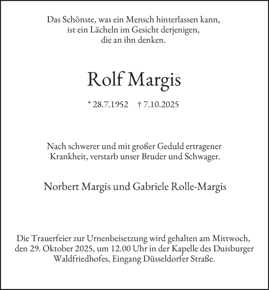 Traueranzeige von Rolf Margis von Tageszeitung