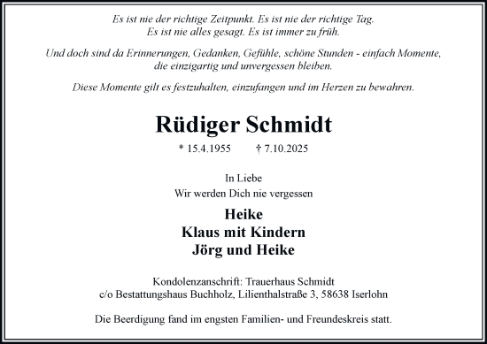 Traueranzeige von Rüdiger Schmidt von Tageszeitung