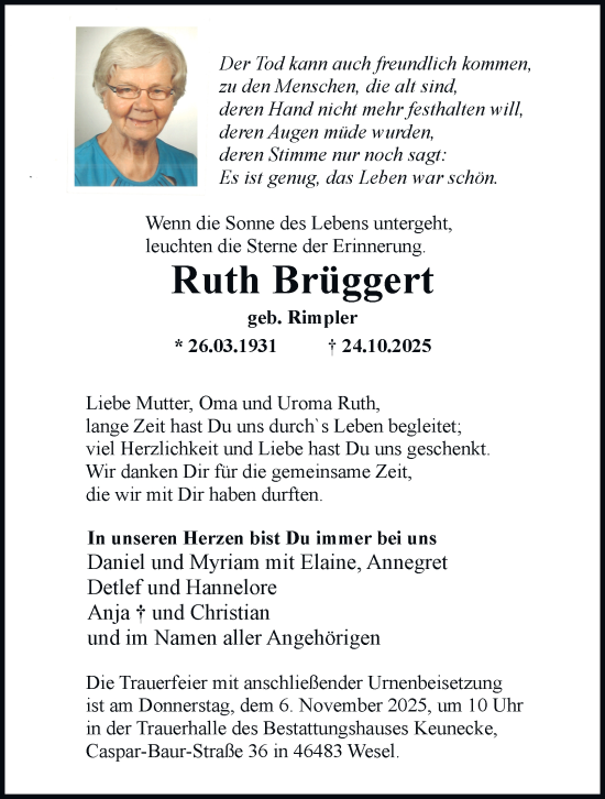 Traueranzeige von Ruth Brüggert von Tageszeitung