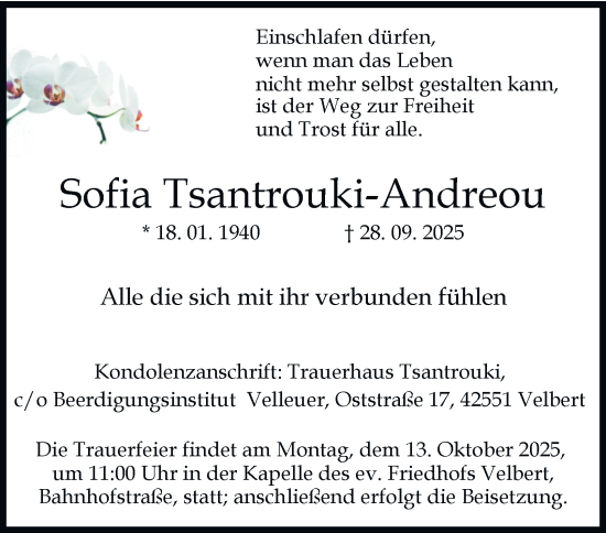 Traueranzeige von Sofia Tsantrouki-Andreou von Tageszeitung