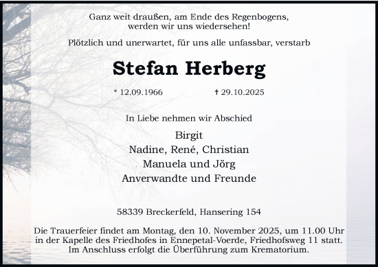 Traueranzeige von Stefan Herberg von Tageszeitung