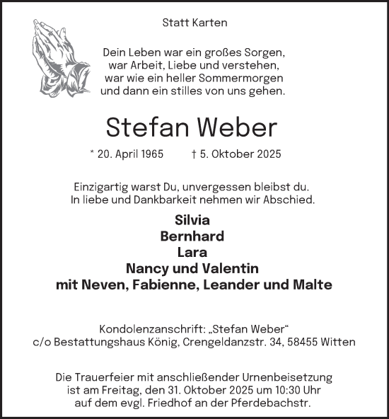 Traueranzeige von Stefan Weber von Tageszeitung