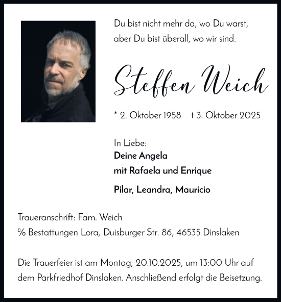 Traueranzeige von Steffen Weich von Tageszeitung