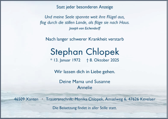 Traueranzeige von Stephan Chlopek von Tageszeitung