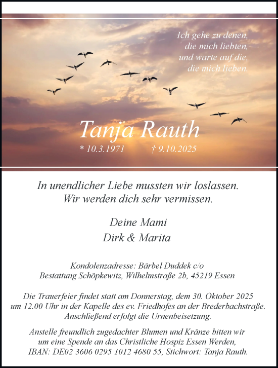 Traueranzeige von Tanja Rauth von Tageszeitung