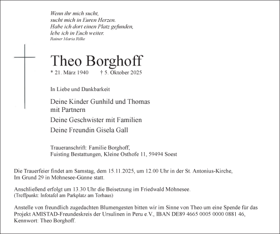 Traueranzeige von Theo Borghoff von Tageszeitung
