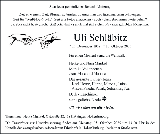 Traueranzeige von Uli Schläbitz von Tageszeitung