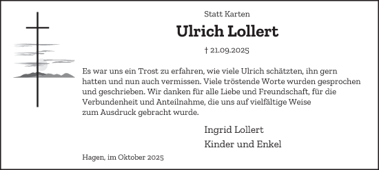 Traueranzeige von Ulrich Lollert von Tageszeitung