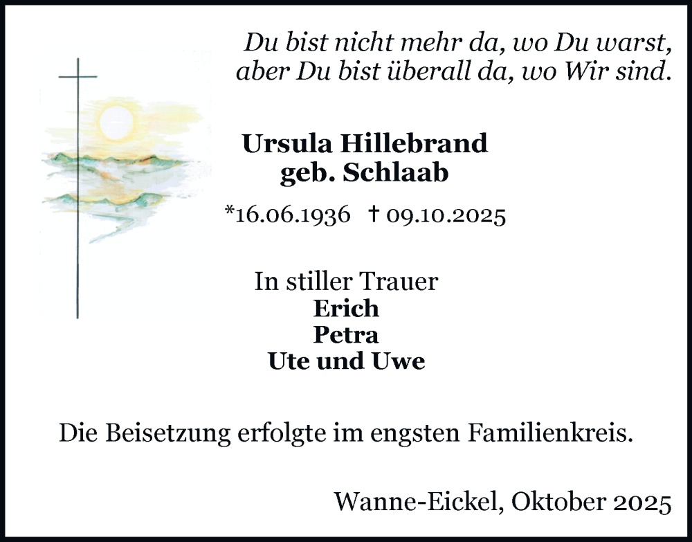  Traueranzeige für Ursula Hillebrand vom 25.10.2025 aus Tageszeitung
