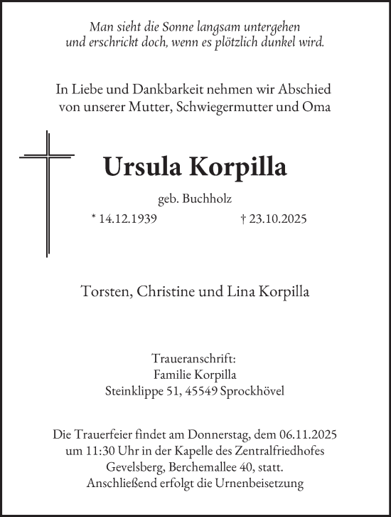 Traueranzeige von Ursula Korpilla von Tageszeitung