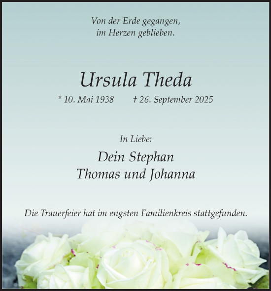 Traueranzeige von Ursula Theda von Tageszeitung