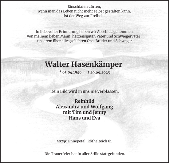 Traueranzeige von Walter Hasenkämper von Tageszeitung