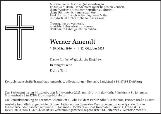 Traueranzeige von Werner Amendt von Tageszeitung
