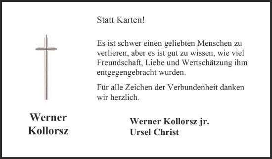 Traueranzeige von Werner Kollorsz von Tageszeitung
