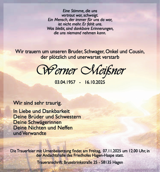 Traueranzeige von Werner Meißner von Tageszeitung