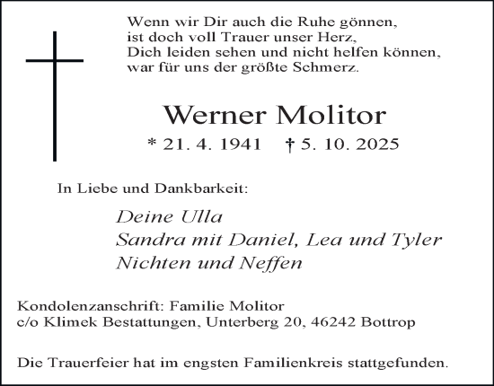 Traueranzeige von Werner Molitor von Tageszeitung