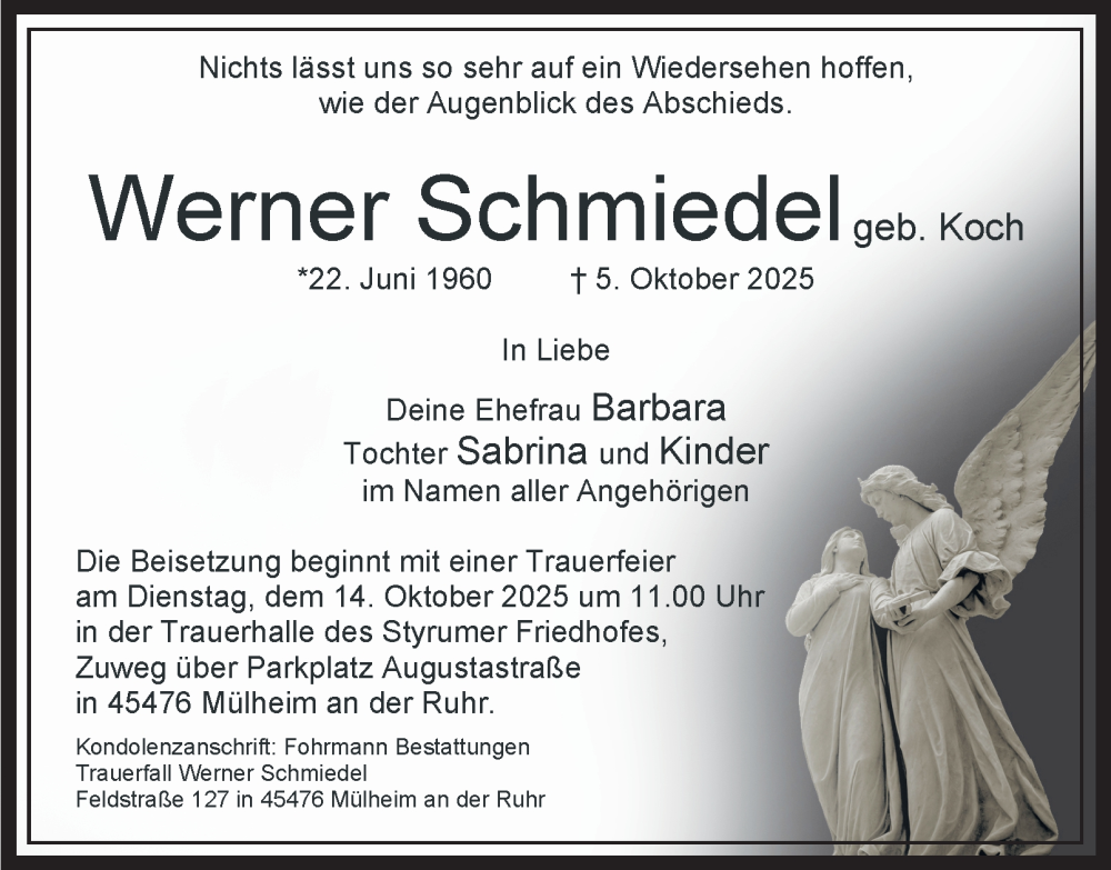  Traueranzeige für Werner Schmiedel vom 11.10.2025 aus Tageszeitung
