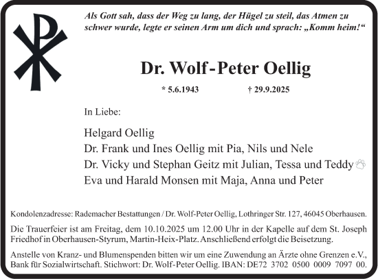 Traueranzeige von Wolf-Peter Oellig von Tageszeitung