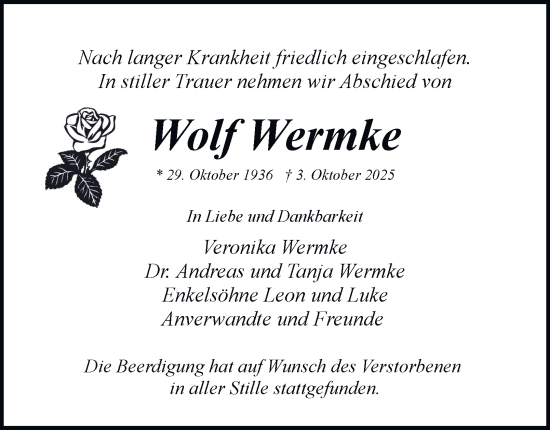 Traueranzeige von Wolf Wermke von Tageszeitung