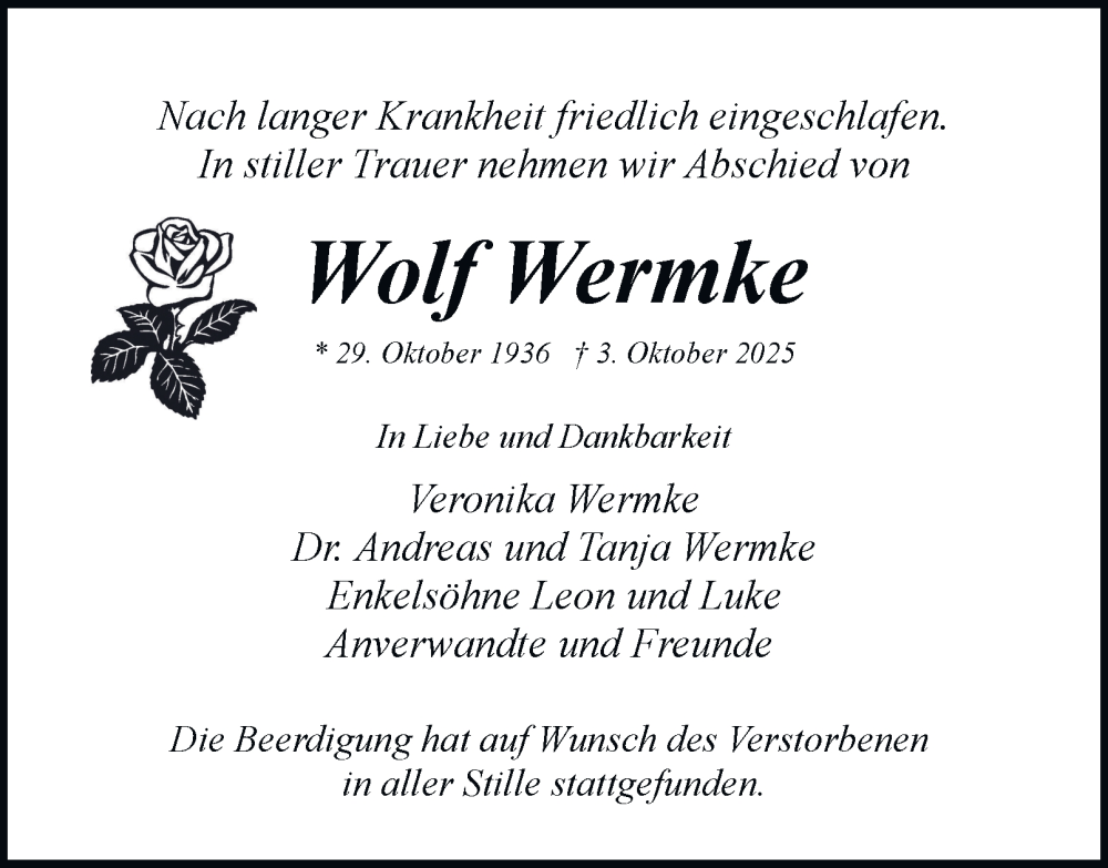  Traueranzeige für Wolf Wermke vom 25.10.2025 aus Tageszeitung