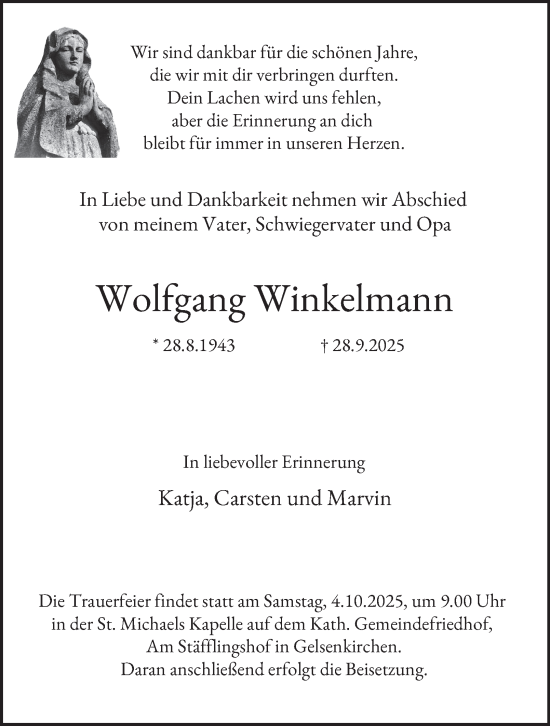 Traueranzeige von Wolfgang Winkelmann von Tageszeitung