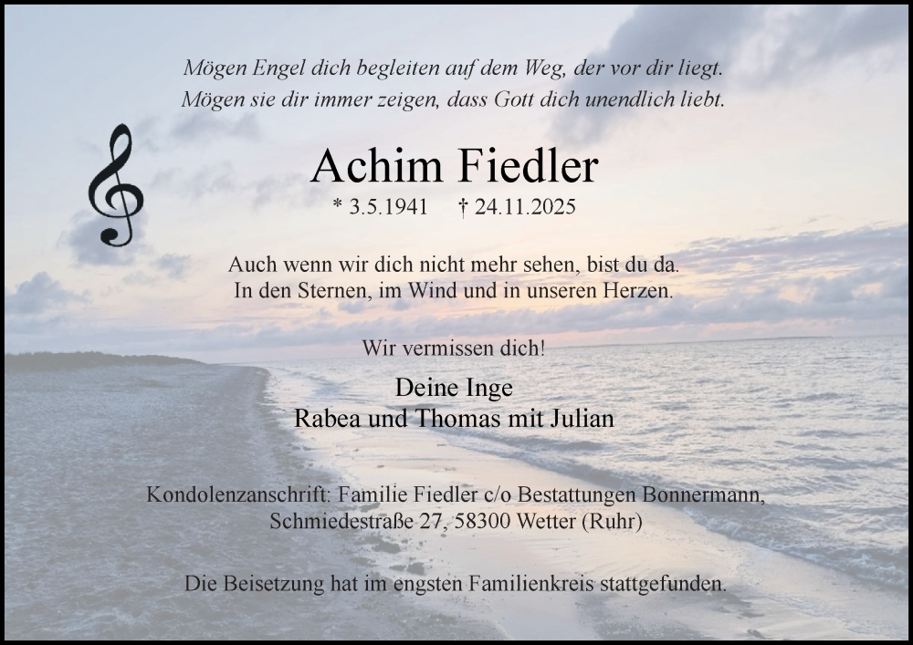  Traueranzeige für Achim Fiedler vom 29.11.2025 aus Tageszeitung