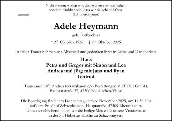 Traueranzeige von Adele Heymann von Tageszeitung