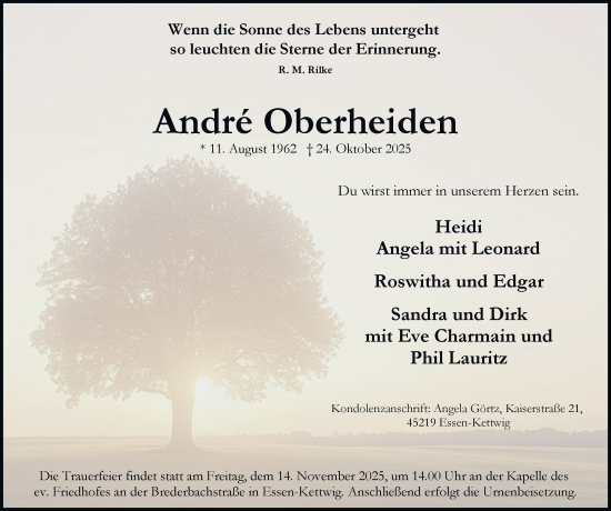 Traueranzeige von André Oberheiden von Tageszeitung