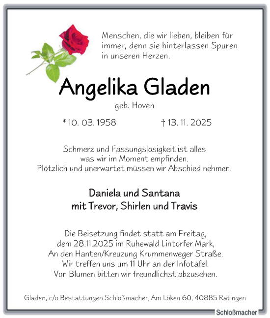 Traueranzeige von Angelika Gladen von Tageszeitung