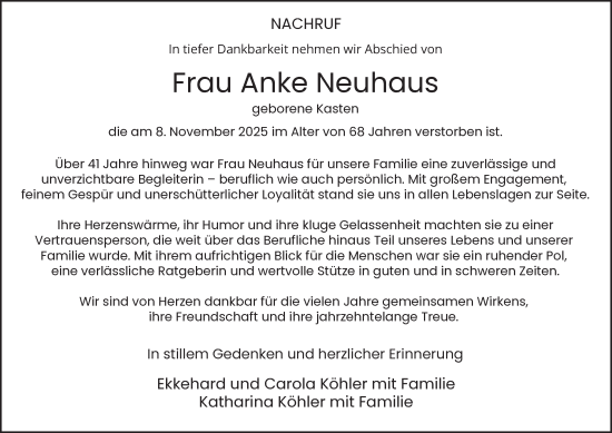 Traueranzeige von Anke Neuhaus von Tageszeitung