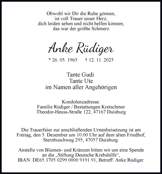 Traueranzeige von Anke Rüdiger von Tageszeitung