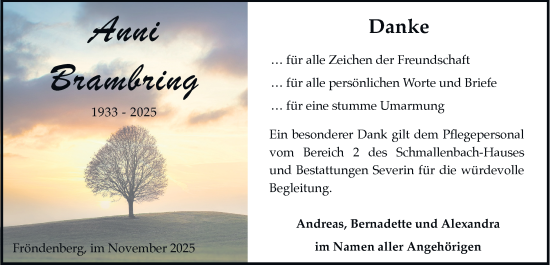 Traueranzeige von Anni Brambring von Tageszeitung