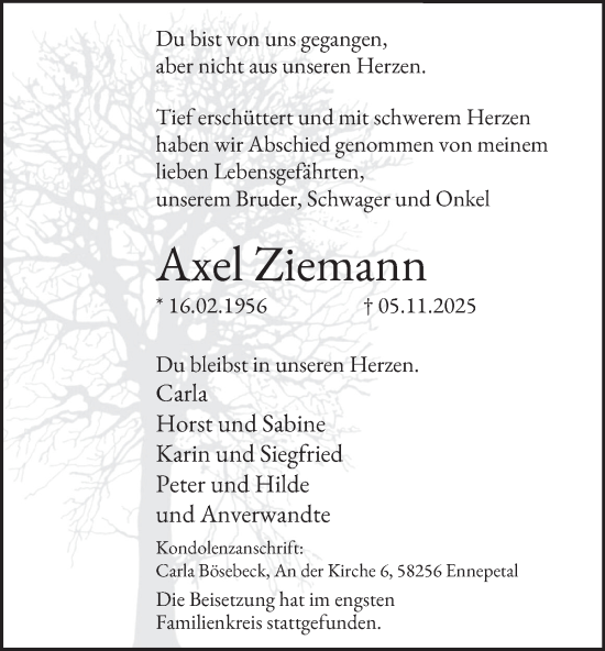 Traueranzeige von Axel Ziemann von Tageszeitung