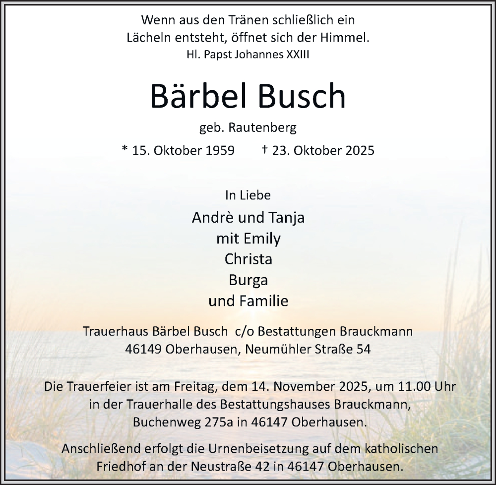  Traueranzeige für Bärbel Busch vom 08.11.2025 aus Tageszeitung