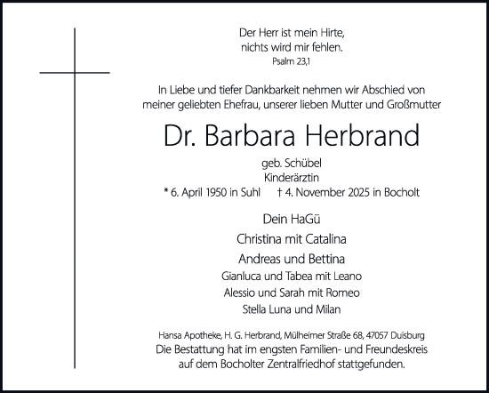 Traueranzeige von Barbara Herbrand von Tageszeitung