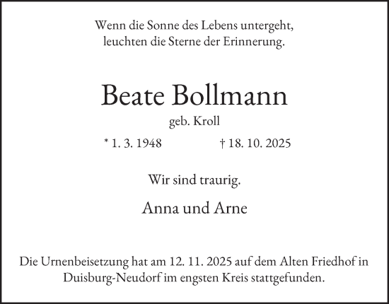 Traueranzeige von Beate Bollmann von Tageszeitung