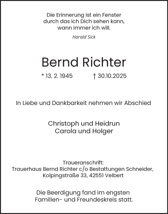 Traueranzeige von Bernd Richter von Tageszeitung