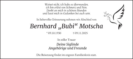 Traueranzeige von Bernhard Motscha von Tageszeitung