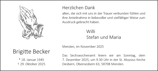 Traueranzeige von Brigitte Becker von Tageszeitung