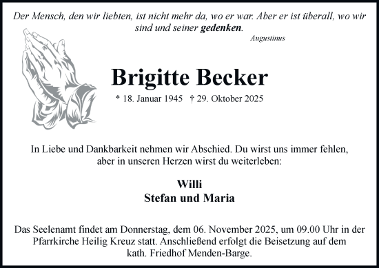 Traueranzeige von Brigitte Becker von Tageszeitung
