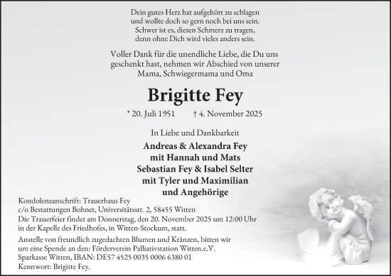 Traueranzeige von Brigitte Fey von Tageszeitung